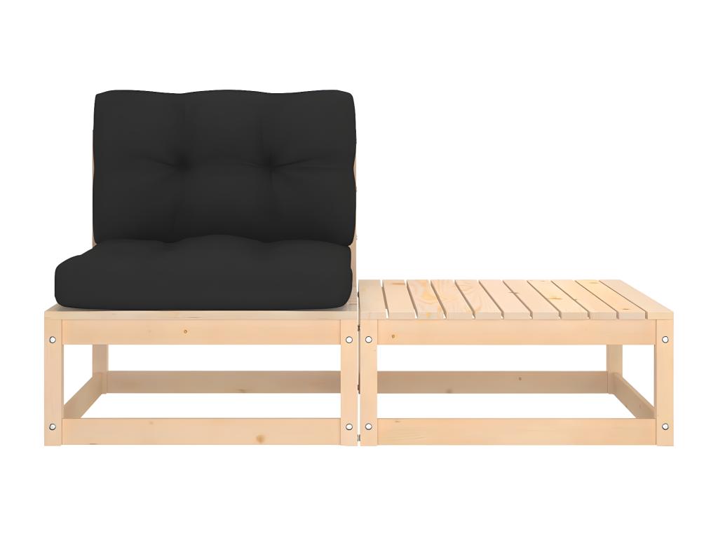 Ensemble de mobilier de jardin 2 pièces en pin avec coussins, gris