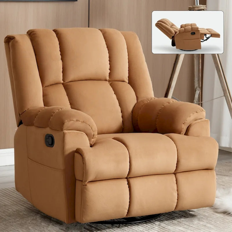 Fauteuil inclinable manuel avec bascule et pivotant en tissu pour salon