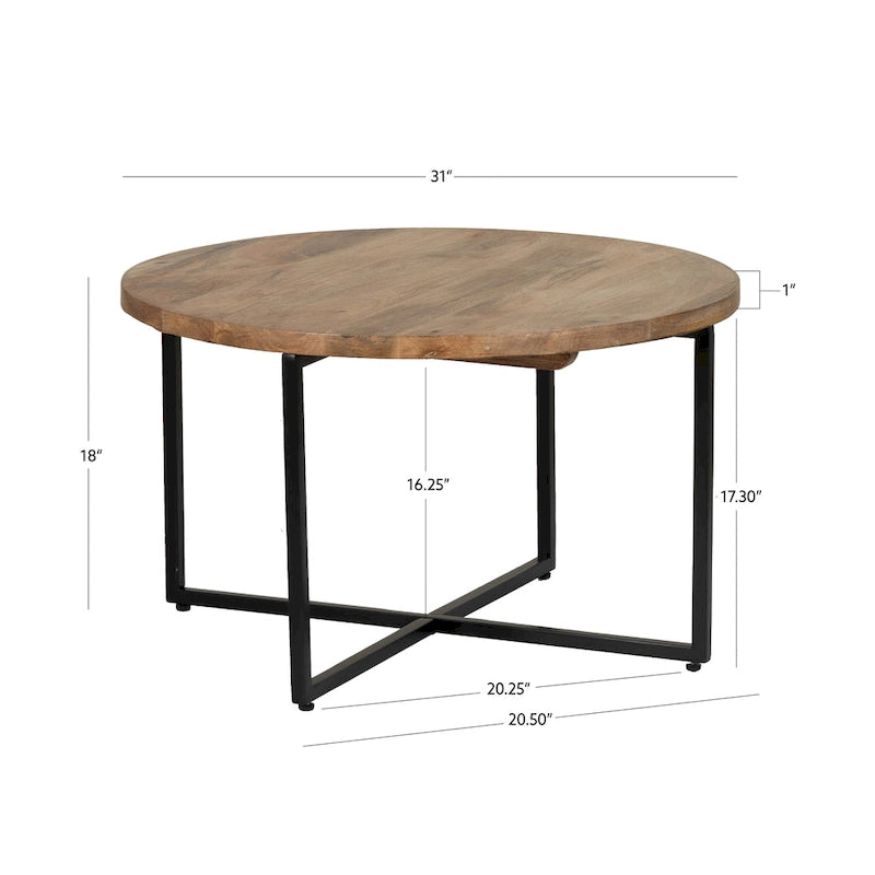 Table basse Tayla en bois naturel et fer