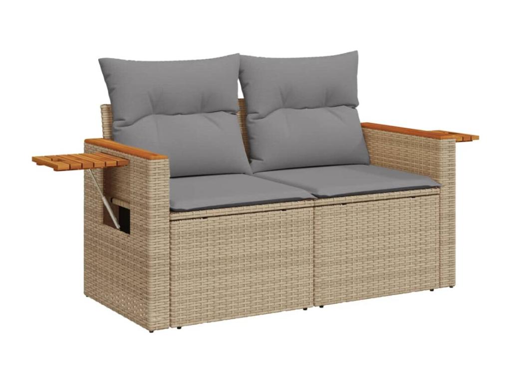 Ensemble de mobilier de jardin 3 pièces en résine tressée avec coussins, beige