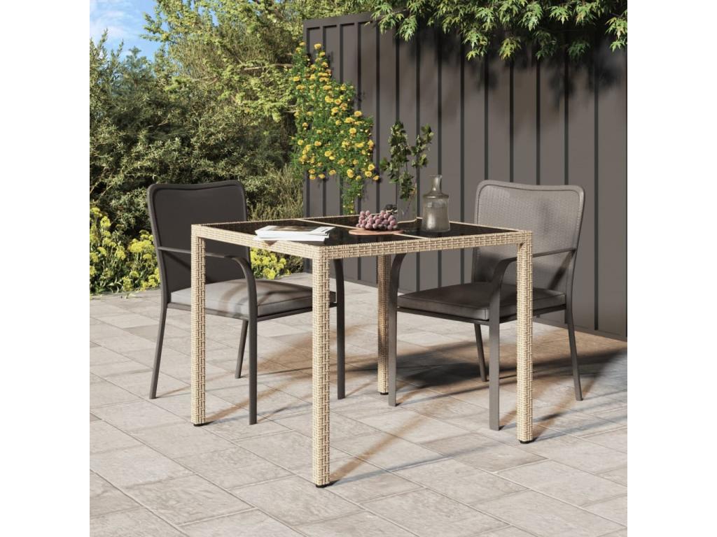 Table en résine tressée, 90 x 90 x 75 cm, beige