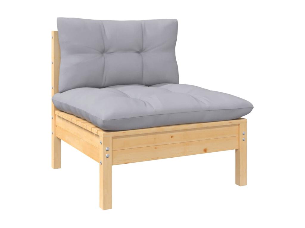 Ensemble de mobilier de jardin 8 pièces en pin avec coussins, gris