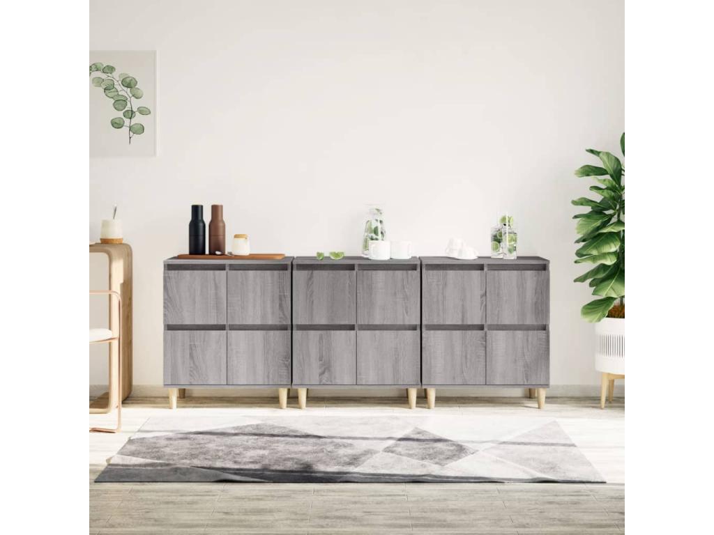 Buffet 3 pièces en bois d'ingénierie, 60 x 35 x 70 cm, gris