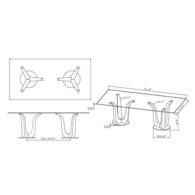 Table de salle à manger rectangulaire Somette Amelia avec double piètement tulipe - Argent
