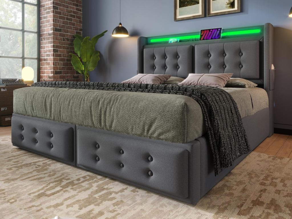 Cadre de lit en tissu, 160 x 200 cm, gris