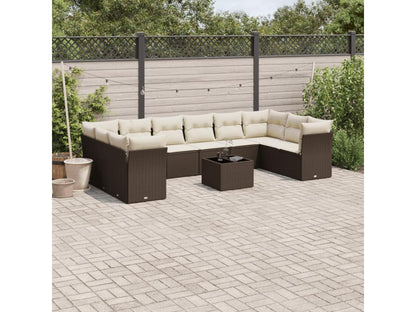 Ensemble de mobilier de jardin en résine tressée 11 pièces, marron