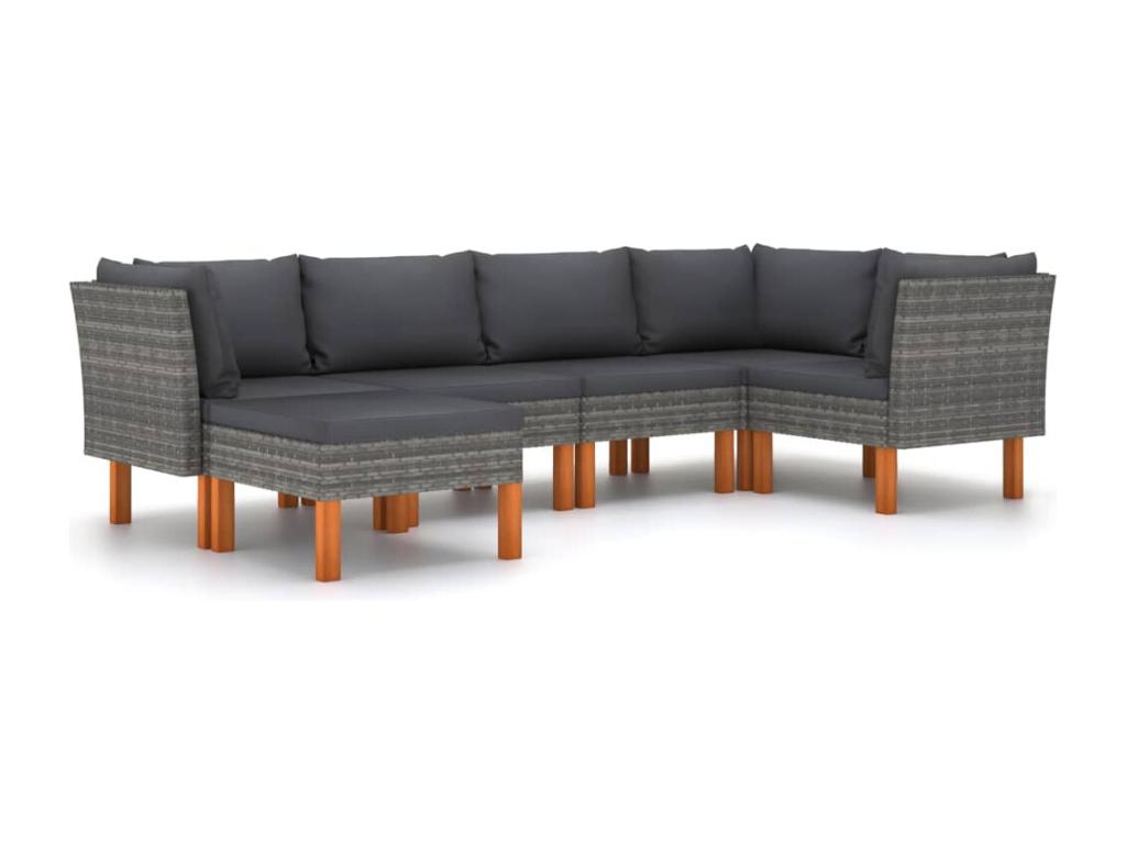Ensemble de mobilier de jardin 6 pièces en résine tressée avec coussins, gris