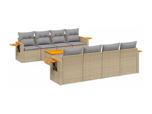 Ensemble de mobilier de jardin 9 pièces en résine tressée avec coussins, beige