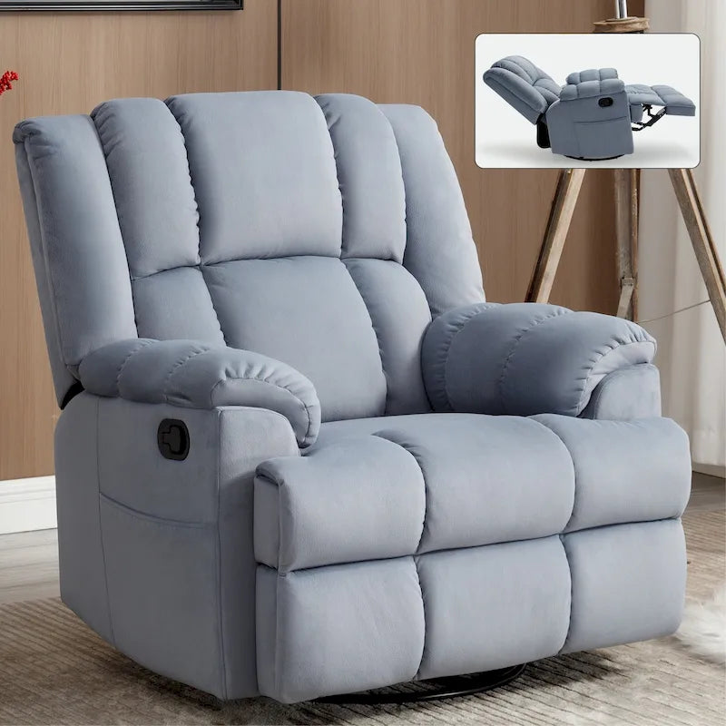 Fauteuil inclinable manuel avec bascule et pivotant en tissu pour salon