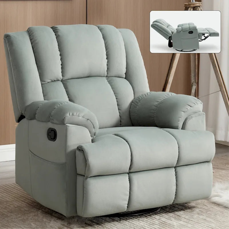 Manual Recliner Chair with Rocker and Swivel in Fabric for Living Room