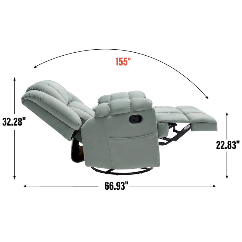 Fauteuil inclinable manuel avec bascule et pivotant en tissu pour salon