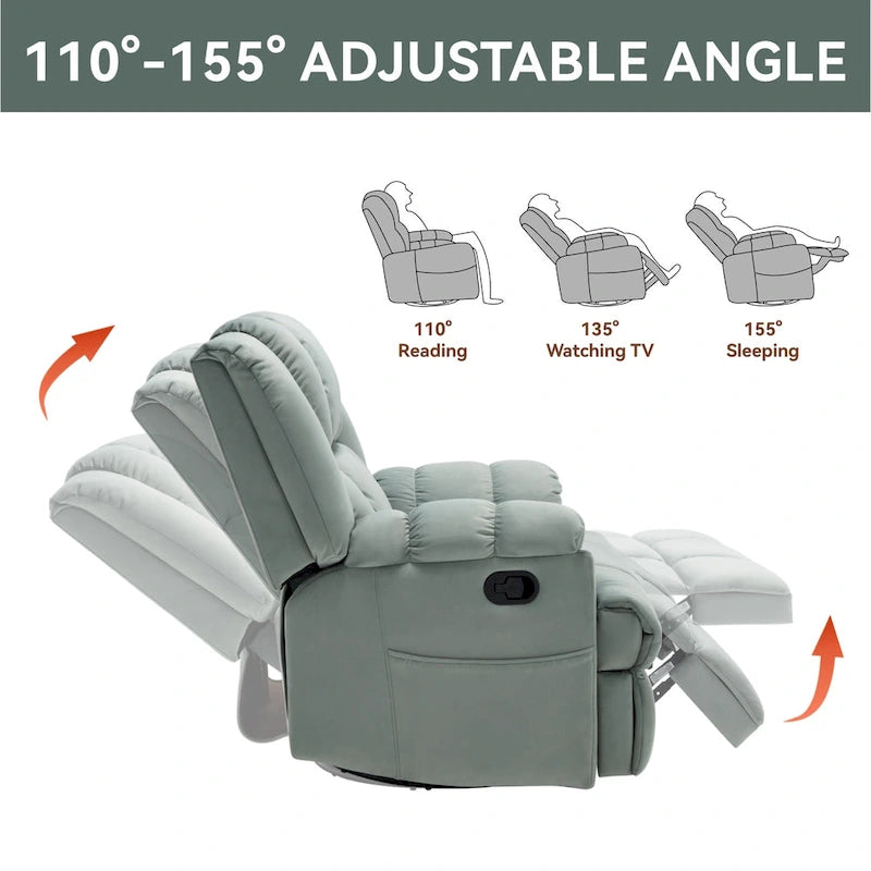 Fauteuil inclinable manuel avec bascule et pivotant en tissu pour salon