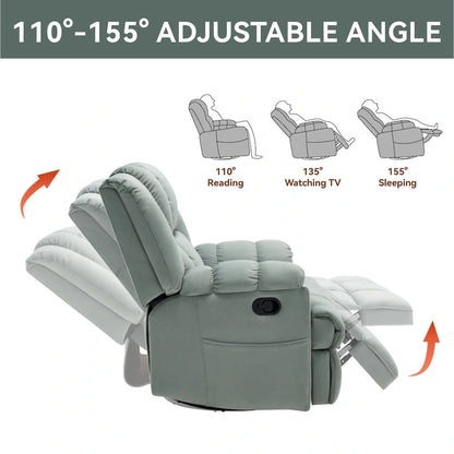 Fauteuil inclinable manuel avec bascule et pivotant en tissu pour salon