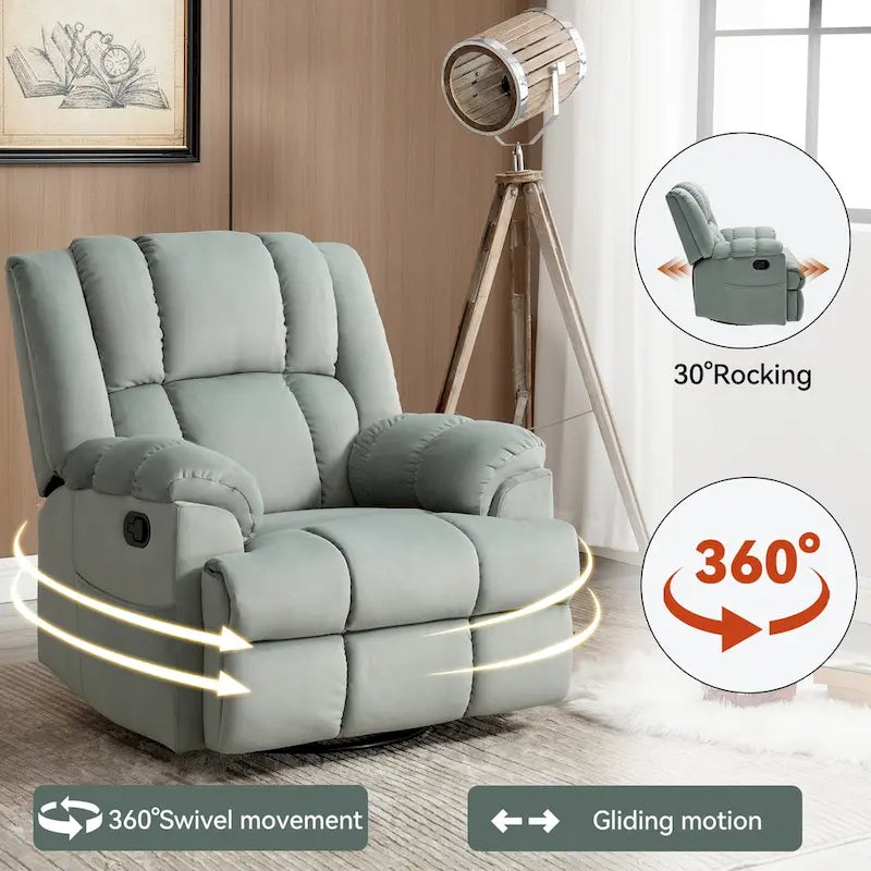 Fauteuil inclinable manuel avec bascule et pivotant en tissu pour salon