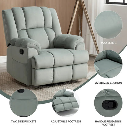 Fauteuil inclinable manuel avec bascule et pivotant en tissu pour salon