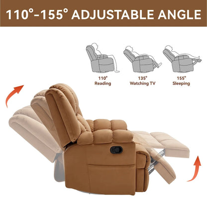 Fauteuil inclinable manuel avec bascule et pivotant en tissu pour salon