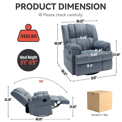 Fauteuil inclinable manuel avec bascule et pivotant en tissu pour salon