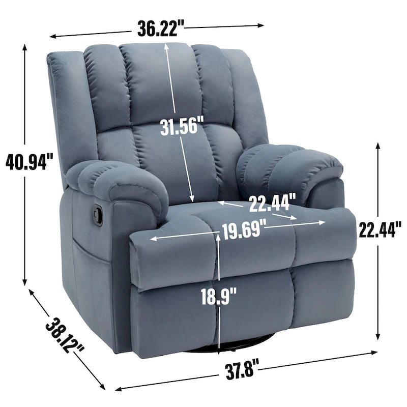 Fauteuil inclinable manuel avec bascule et pivotant en tissu pour salon