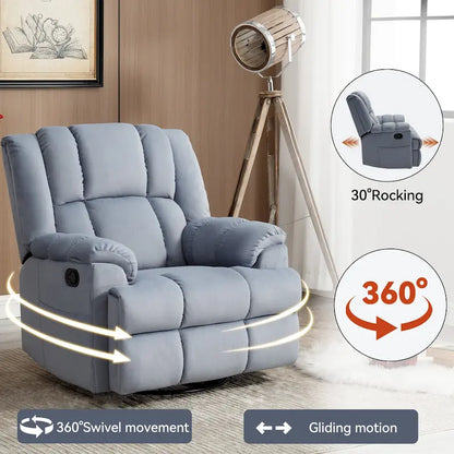 Fauteuil inclinable manuel avec bascule et pivotant en tissu pour salon