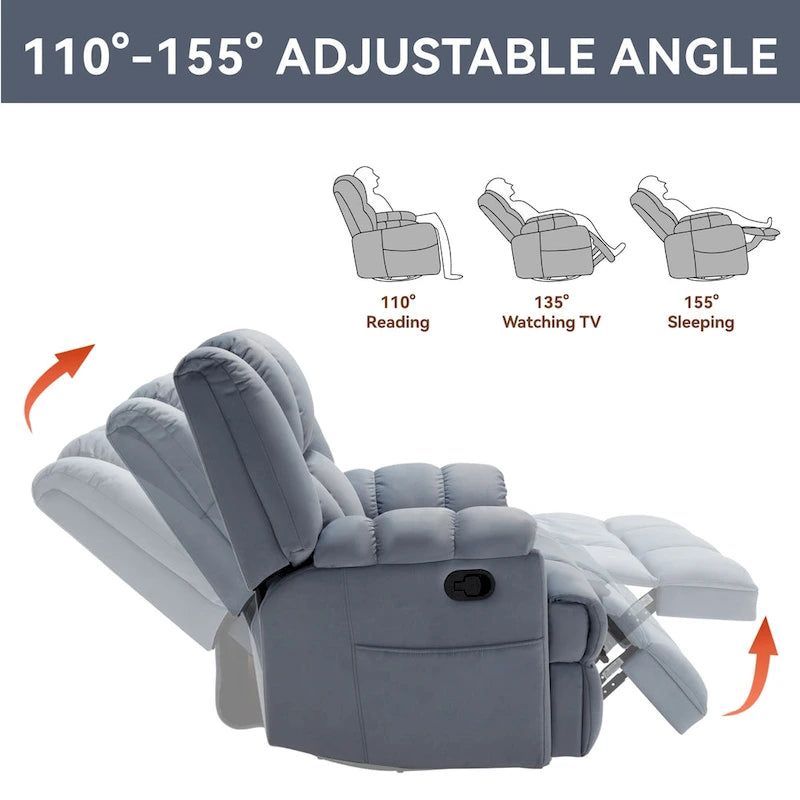 Fauteuil inclinable manuel avec bascule et pivotant en tissu pour salon