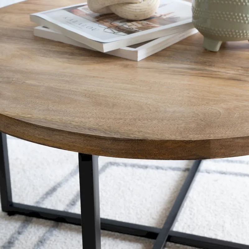 Table basse Tayla en bois naturel et fer