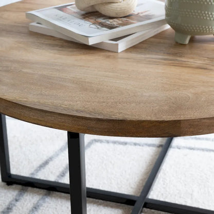 Table basse Tayla en bois naturel et fer