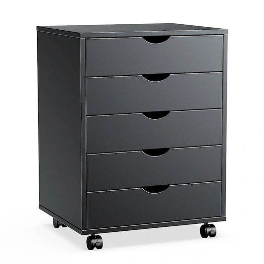 5-Drawer Mobile File Cabinet, Vertical Wooden Storage Dresser with 4 Wheels, Rolling Under Desk Organizer