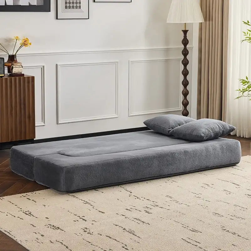 Canapé d'angle transformable avec 3 poufs - Lit pliant en mousse à soutien ferme, méridienne compacte en chenille