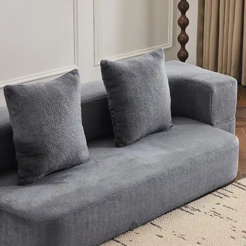 Canapé d'angle transformable avec 3 poufs - Lit pliant en mousse à soutien ferme, méridienne compacte en chenille