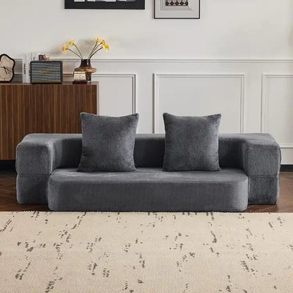 Canapé d'angle transformable avec 3 poufs - Lit pliant en mousse à soutien ferme, méridienne compacte en chenille