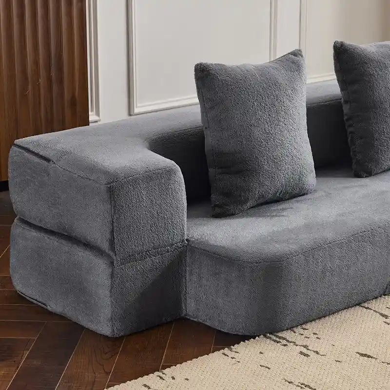 Canapé d'angle transformable avec 3 poufs - Lit pliant en mousse à soutien ferme, méridienne compacte en chenille