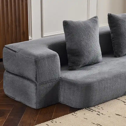Canapé d'angle transformable avec 3 poufs - Lit pliant en mousse à soutien ferme, méridienne compacte en chenille