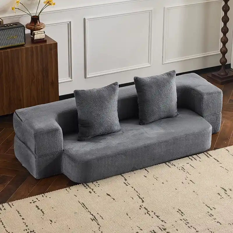 Canapé d'angle transformable avec 3 poufs - Lit pliant en mousse à soutien ferme, méridienne compacte en chenille