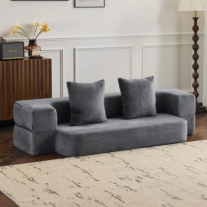 Canapé d'angle transformable avec 3 poufs - Lit pliant en mousse à soutien ferme, méridienne compacte en chenille