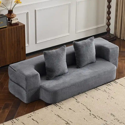 Canapé d'angle transformable avec 3 poufs - Lit pliant en mousse à soutien ferme, méridienne compacte en chenille