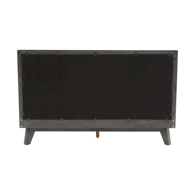 Lit plateforme Kiran King Size, tête de lit rembourrée grise, cadre en bois