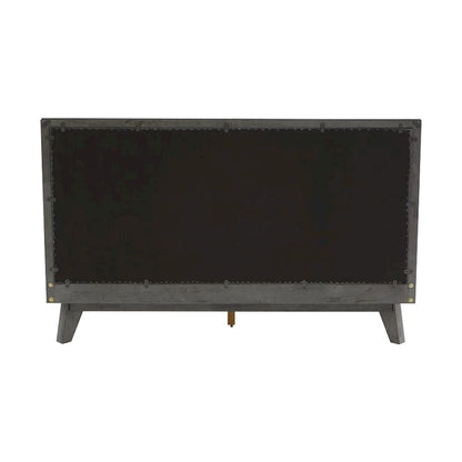 Lit plateforme Kiran King Size, tête de lit rembourrée grise, cadre en bois