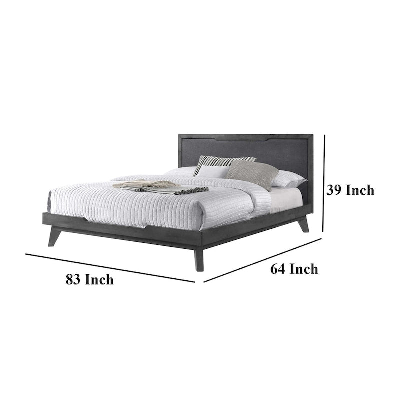 Lit plateforme Kiran King Size, tête de lit rembourrée grise, cadre en bois