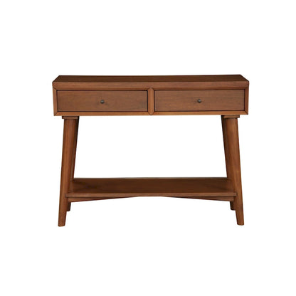 Console en bois massif avec tiroirs et étagère basse - 42 cm L x 14 cm l x 33 cm H