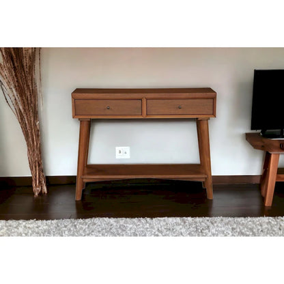 Console en bois massif avec tiroirs et étagère basse - 42 cm L x 14 cm l x 33 cm H