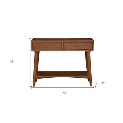 Console en bois massif avec tiroirs et étagère basse - 42 cm L x 14 cm l x 33 cm H