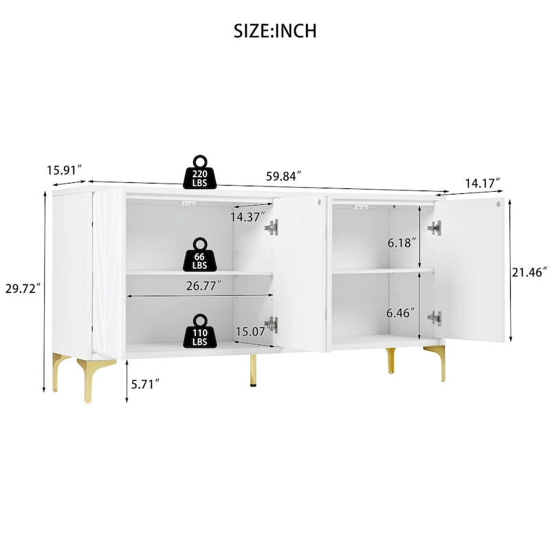 Buffet à quatre portes avec étagères réglables
