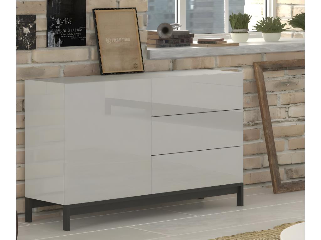 Buffet 1 porte avec 3 tiroirs, 110 x 40 cm, blanc