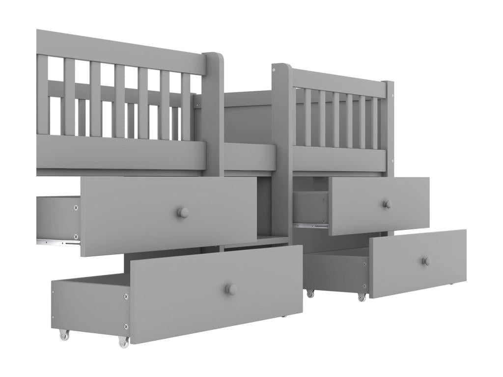 Matelas en bois massif avec 4 tiroirs, 90 x 200 cm, gris