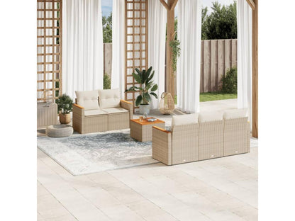 Ensemble de mobilier de jardin 6 pièces en résine tressée avec coussins, beige