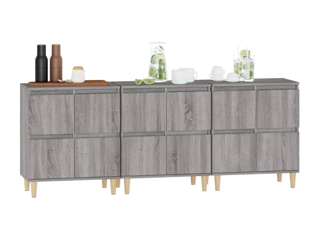 Buffet 3 pièces en bois d'ingénierie, 60 x 35 x 70 cm, gris
