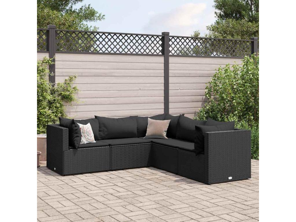 Ensemble de mobilier de jardin 5 pièces en résine tressée avec coussins, noir