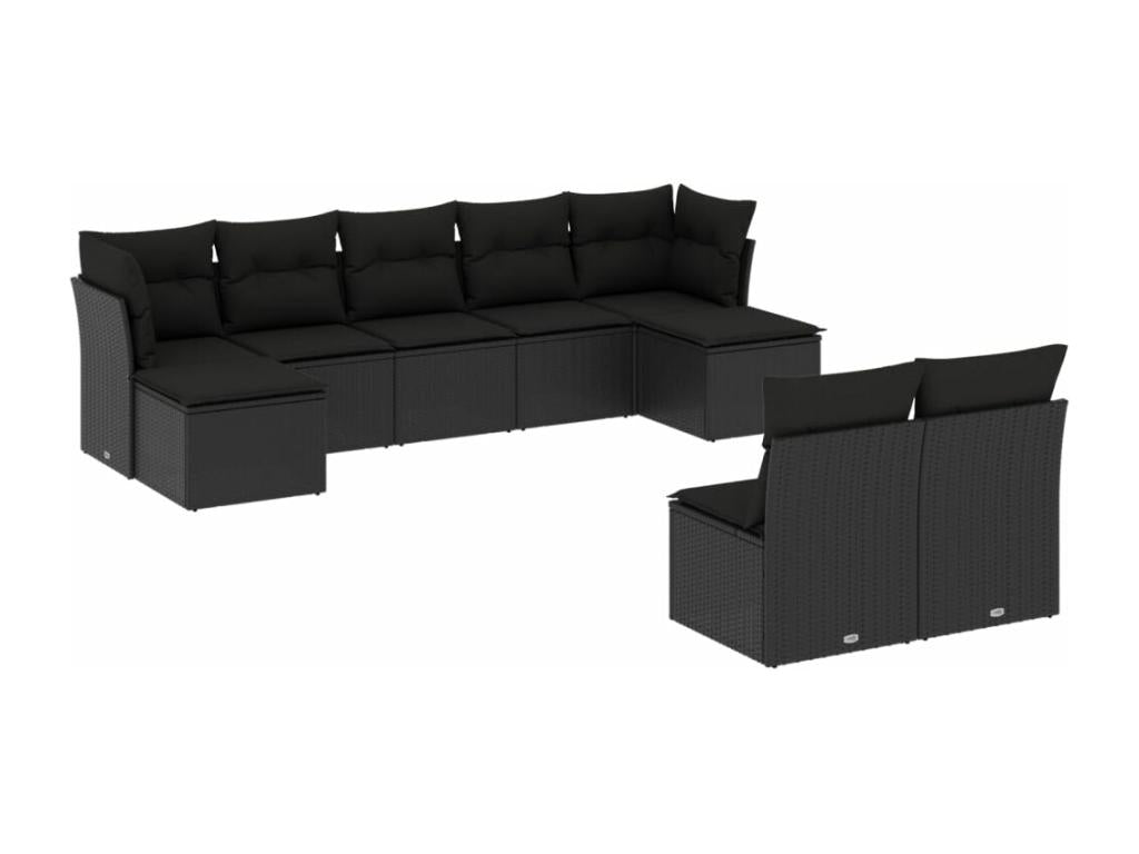 Ensemble de mobilier de jardin 9 pièces en résine tressée avec coussins, noir