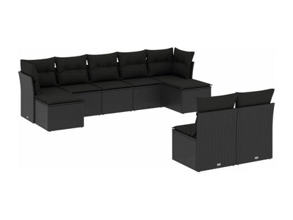 Ensemble de mobilier de jardin 9 pièces en résine tressée avec coussins, noir