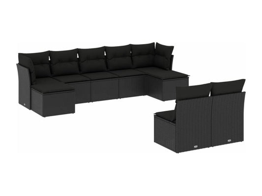 Ensemble de mobilier de jardin 9 pièces en résine tressée avec coussins, noir
